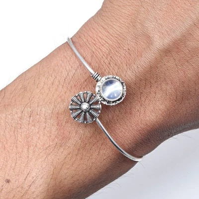 Браслеты-манжеты ювелирные изделия ручной работы опал молочный огонь 7 дюймов регулируемые - Изображение 1 из 4