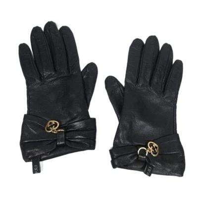 Guantes Gucci Cuero Seda Corazón Dije Cinta Negro Talla 7 Mujer Accesorios Ge Foto 1 de 4