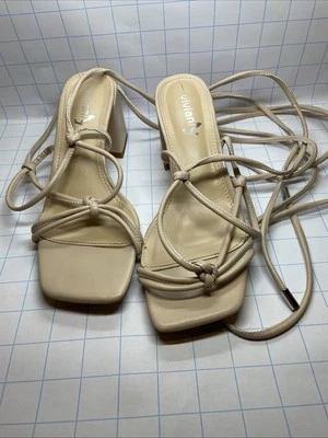 Женские босоножки на блочных каблуках на шнуровке с квадратным носком кожа на низком каблуке размер 7 - Изображение 1 из 2