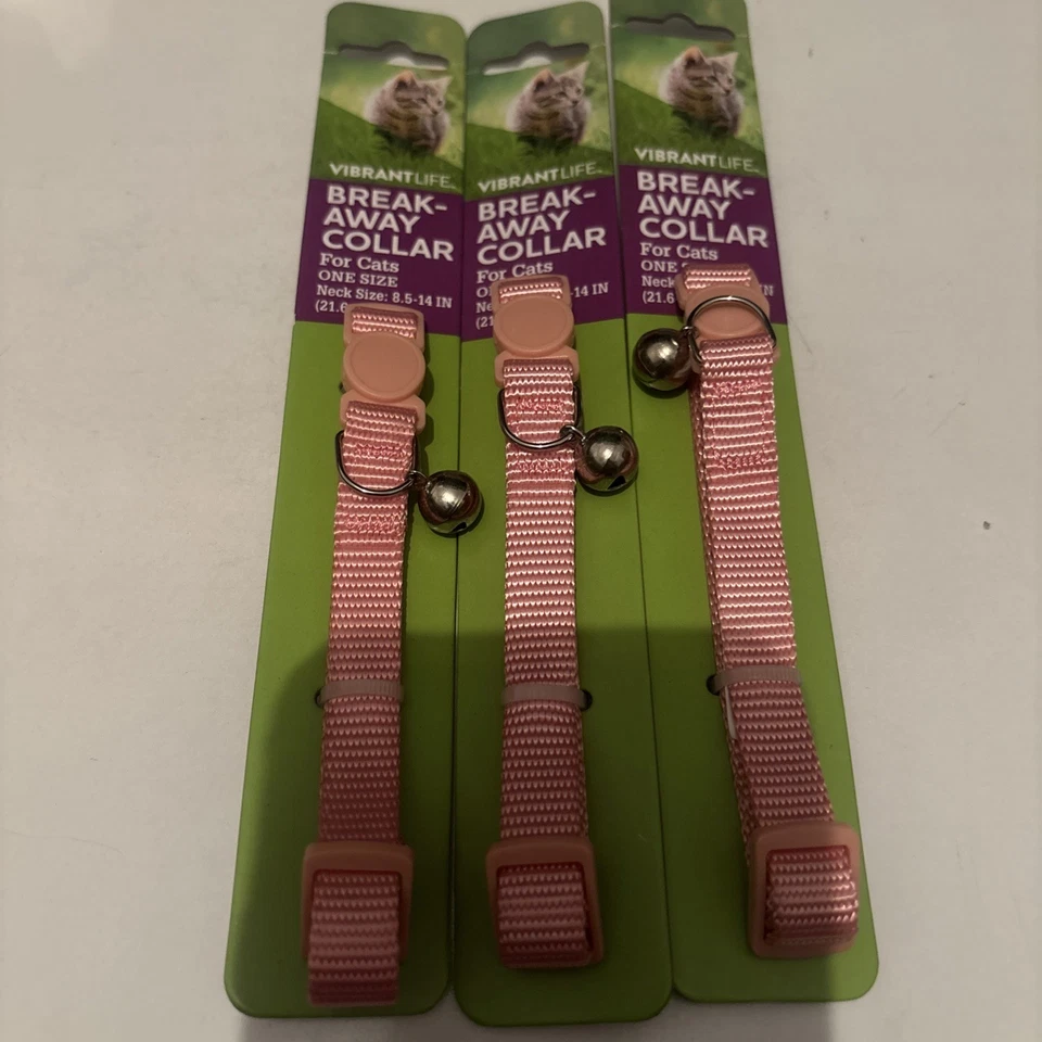 Vibrant Life Break Away 猫颈项圈 8.5-14 英寸 批量 3 件 粉红色 — 第 1/1 张图片