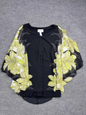 Blusa Joseph Ribkoff Mujer 6 Negra Chifón Superposición Floral Poncho Top Elegante Foto 1 de 4