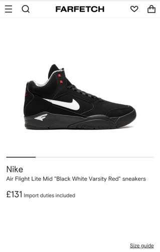 Nike Air Flight Lite Mid nere bianche Varsity rosse (taglia UK 11)