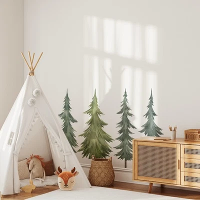 Woodland Pine Tree Wall Decal Tree Nursery Decor Set, SMALL Set of 4 Trees - Image 1 of 4