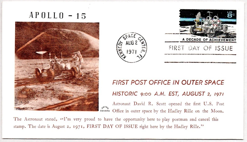 #1434 APOLLO 15 FDC, MOON LANDING, ASTRONAUTS DAVE SCOTT, JIM IRWIN, AL WORDEN - Image 1 of 1