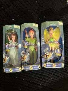 1993 & 1997 Mattel 12" Walt Disney Flying Peter Pan, Wendy & Tinker Bell Lot - Picture 1 of 5