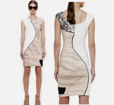 Vestido Vaina Akris Punto Beige 2015 Estampado Otoño Sin Mangas para Trabajar Talla 4 Foto 1 de 4