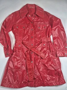 1960s 70s womens Thin red Rain Coat jacket Size Medium  - Picture 1 of 10