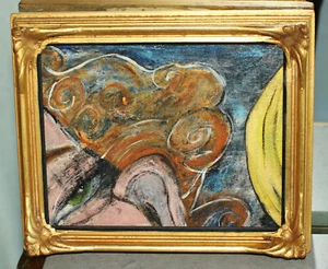 Expressionist Ölgemälde Mischtechnik Außenseiter Kunst Rahmen grüne Augen rote Haare - Bild 1 von 4