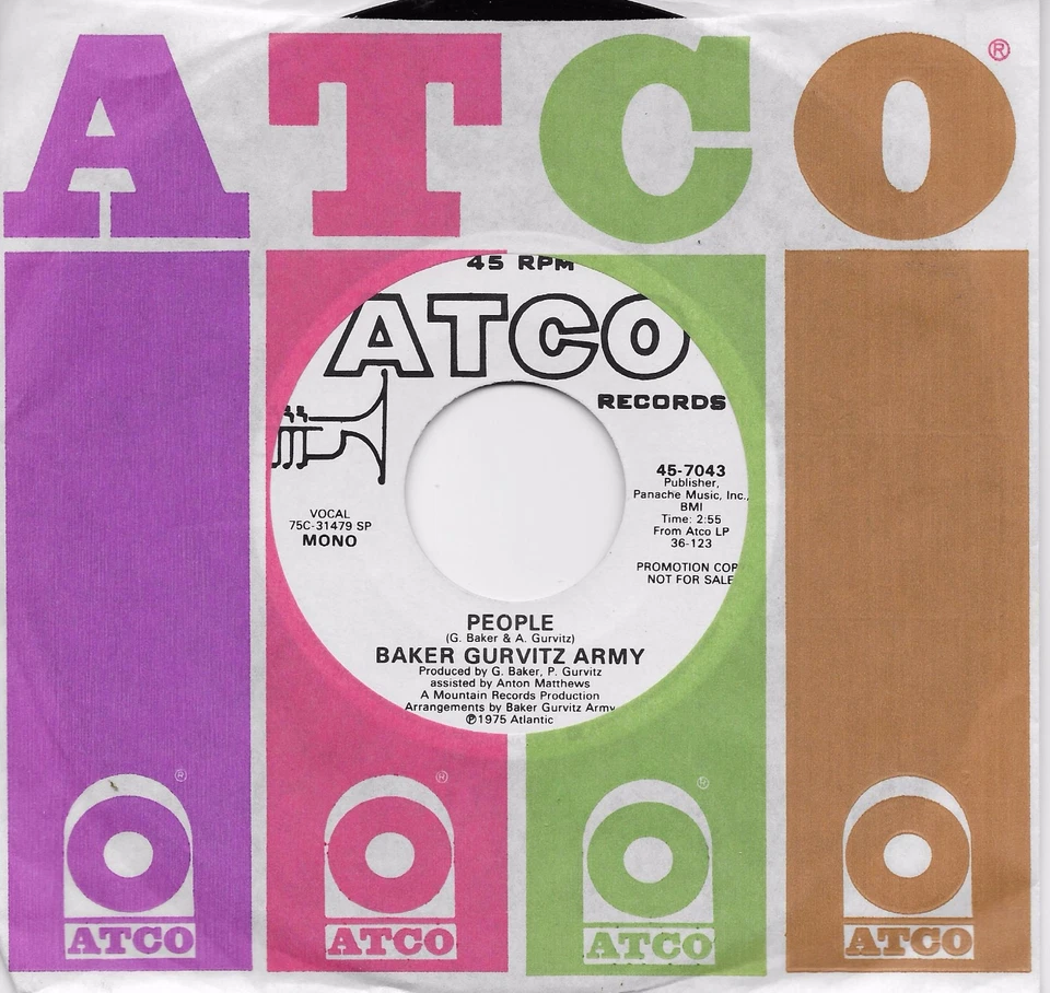 BAKER GURVITZ ARMY  People  rare promo 45 from 1975  GINGER BAKER Foto 1 de 1