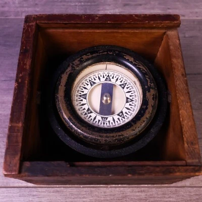 Brújula marítima antigua Wilcox Crittenden años 40 en caja de madera - vintage Foto 1 de 4
