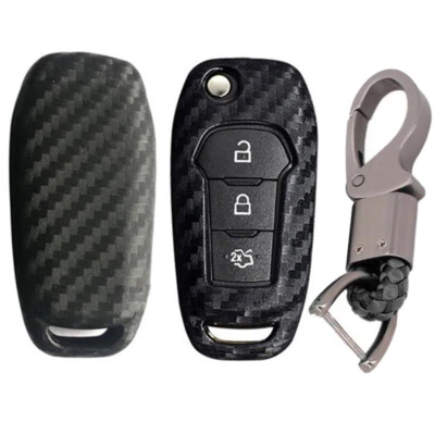 Fit Ford F-150 F150 Escape EcoSport Carbon Fiber Key Fob Silicone Case Cover - Image 1 of 4
