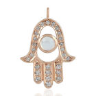 Natural Moonstone Diamond Hamsa Charm Pendant 18k Rose Gold pendant Jewelry GIFT