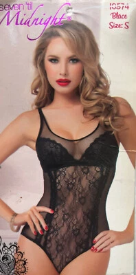 Seven ’til Midnight Nasty Gal Black Solid Lace Mesh Teddy Bodysuit Size S  - Image 1 of 4