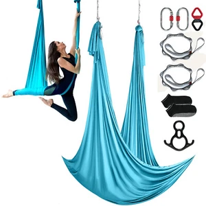Aerial Silk Yoga Swing Set 11 Yards Hammock Trapeze Inversion Fly Blue - Picture 1 of 12