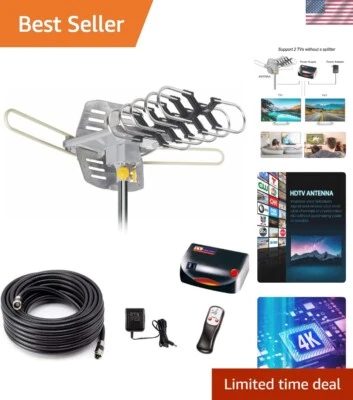 Weatherproof 150-Mile Outdoor HDTV Antenna with 40FT Coax Cable & Remote Control - Image 1 of 4
