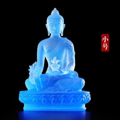 4" Tibet Budismo Azul Liuli Esmalte Vidrio Hecho a Mano Medicina Buda Estatua Foto 1 de 4