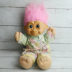 Russ Troll Plüsch rosa Haare mit Overall weicher Body 90er Original BESCHREIBUNG LESEN - Bild 1 von 8