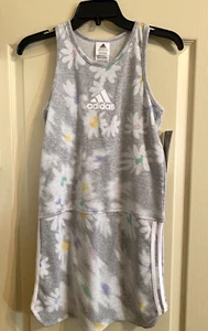 NWT Adidas Girls Large 14 Gray Daisy Flower French Terry Logo Tank Dress - Picture 1 of 8