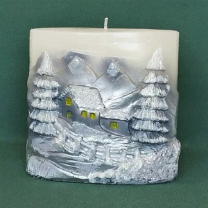 Vintage Christmas Candle Carved Wax 3D Snow Capped Mountains Landscape - Picture 1 of 12