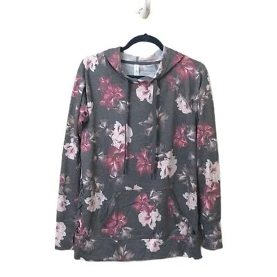 Ideology Womens Gray Hooded Lightweight Pullover Sweatshirt Pink Floral Size S - Image 1 of 4