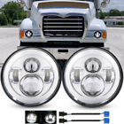 Pair 7" Inch Round Led Headlights Hi/Lo Beam For Mack Granite Cv713 Dump Trucks