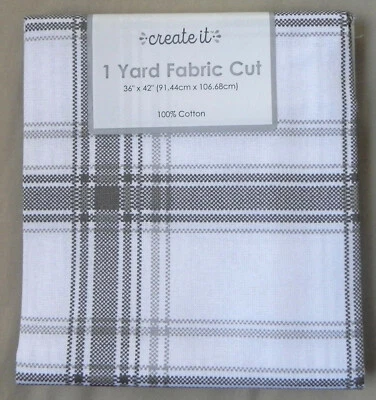 Holiday "1 Yard Fabric Cut" by Create It, White & Gray Plaid, 100% Cotton New - Image 1 of 2
