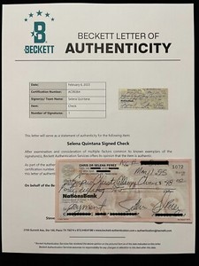 Selena Quintanilla Signed 3/11/95 Check BAS BECKETT - 20 Days Before Death