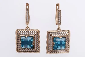 Turkish Handmade Jewelry Hurrem Square Shape Ocean Bl925 Sterling Silver Earring - Picture 1 of 7