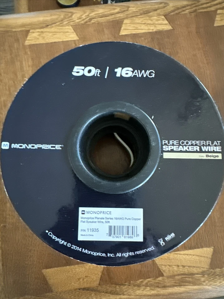 Cable de altavoz Monoprice, plano clasificación CL2, 2 conductores, 16 AWG, 50 pies ¡Nuevo sin abrir! Foto 1 de 3