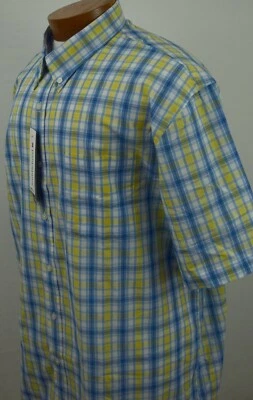 Saddlebred 2X Button Front Short Sleeve Big &Tall Shirt Yellow Plaid Men New    - Image 1 of 4