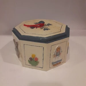 Vintage Arts & Crafts Handmade Dutch Octagon Wooden Box Whimsical - Picture 1 of 8
