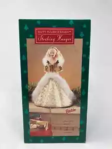 Happy Holidays Barbie Strumpf Hänger Punze 1995 gold mit weißem Fellbesatz - Bild 1 von 7