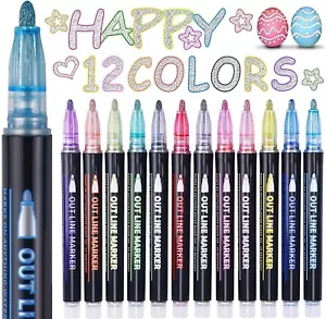 Shimmer Markers Outline Pens for Teens, Gifts 12 Colors Metallic Pen for Drawing - Picture 1 of 7