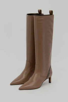 NUEVO SIN CAJA $2495 Brunello Cucinelli Mujer Cuero Hasta la Rodilla Bota con Cuentas 37/7US W242 Foto 1 de 4