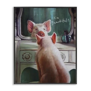 Stupell Industries I'm Beautiful Painted Pig in Mirror Illustration Wall Art,... - Picture 1 of 9