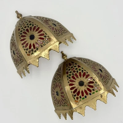 DE COLECCIÓN Aplique de Pared Arte Marroquí Latón Pantalla Multicolor Vidrieras JUEGO DE 2 Foto 1 de 4