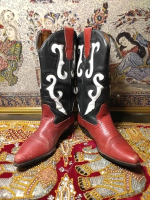 VTG Nine West Western Boho Rodeo Cowgirl Red Black White Leather Boots 8.5 M - Image 1 of 4
