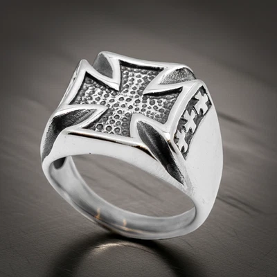 Anillo de motociclista cruz de hierro pesado acero inoxidable 69 Foto 1 de 4