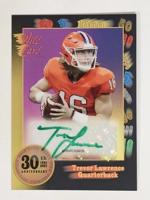 2021 Wild Card 30TH ANNIVERSARY BLACK TREVOR LAWRENCE AUTO GREEN INK 30TH-1  - Image 1 of 2