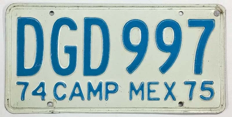 Vintage Campeche Mexico 1974 1975 License Plate DGD 997 - Image 1 of 1