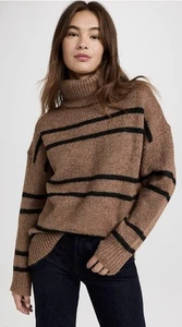 Line and Dot Veronica braun gestreifter Rollkragenpullover Oversize Evereve S - Neu mit Etikett - Bild 1 von 17