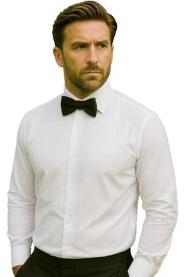 White Buttoned Men's Dress Shirt, Tailored Fit, Double Cuff - Image 1 of 4