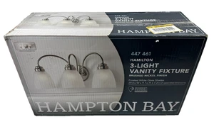 Hampton Bay Hamilton 3-Light Brushed Nickel Vanity Light Frosted Glass Shades - Picture 1 of 11