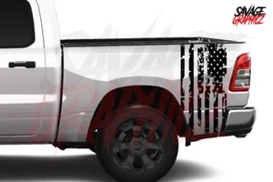 2 USA Distressed Flag Truck Bed Stripes Vinyl Decals Fits Dodge Ram 1500 2500 - Picture 1 of 1