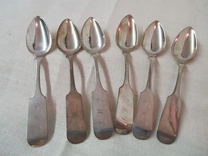 Antique Coin Silver 6 Teaspoons H Moore Eagle Star monogram EMP - Picture 1 of 4