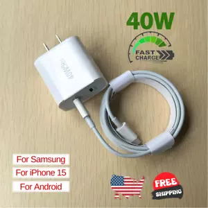40W USB-C Fast Wall Charger For iPhone 15 Pro Max Plus iPad Samsung Type-C Cable - Picture 1 of 16
