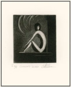 CAN'T SLEEP Insomnia? ORIGINAL Modernist Art Deco-Style MEZZOTINT signed - Picture 1 of 1