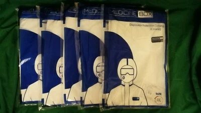 MEDICINE BOX XXXL Disposable Overall Paint Sprayer Coverall inc Hood Pack of 5x VAT invoice?