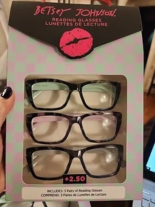 BETSEY JOHNSON 3 Pair Reading Glasses TORTOISE FRAMES PINK/MINT/BLUE Readers NEW - Picture 1 of 8
