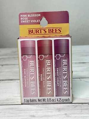 Bálsamo labial tintado Burt's Bees - Juego de 3 - Flor rosa, violeta dulce - NUEVO Foto 1 de 2
